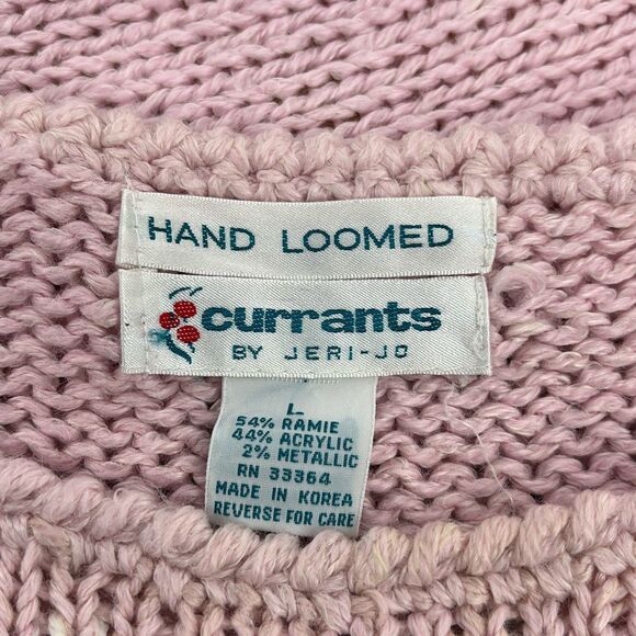 80’s Vintage hand-knit pastel pink argyle sweater-vest ramie metallic Large - Picture 11 of 12